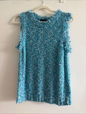 J. Crew Bright Aqua Textured Bouclé Sleeveless Top
